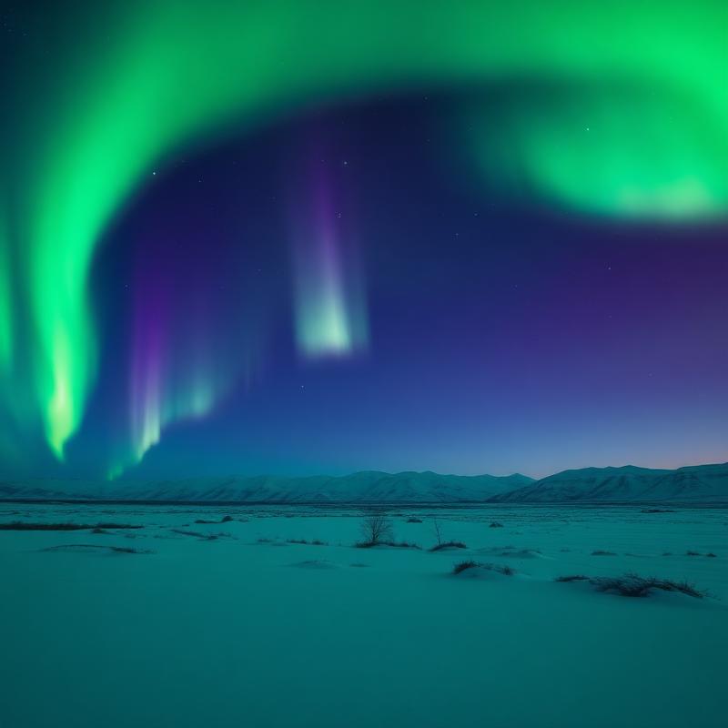 Northern lights over snow